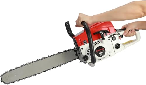 1 Set mit 58 CC Kettensäge, Benzin-Kettensäge, 50,8 cm, tragbare 2-Takt-Benzin-Kettensäge zum Schneiden von Holz und Bäumen auf dem Bauernhof (rot)