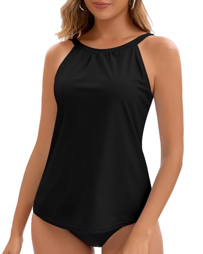 WOWENY Tankini Oberteil Schwarz Damen Einzeln Badeanzug Bademode Gepolsterte Sommer Halter Tanktop Beachwear Freizeit Fließend, No Bottom XL