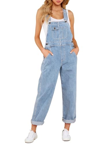 Roskiky Overall Damen Sommer Jeans Latzhose Jumpsuit Lang Stretch Himmelblau L