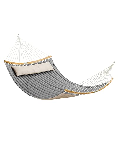SONGMICS Hängematte für 2 Personen, gepolstert, Outdoor Hängematte mit trennbaren Bambusstangen, Camping-Hängematte mit Kissen, 200 x 140 cm, max. 225 kg belastbar, grau-beige GDC34CG