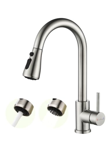 Wasserhahn Küche Ausziehbar,Hochdruck Küchenarmatur mit Herausziehbarer Brause Mischbatterie Küche mit 3 Funktionen 360°Drehbar,Kitchen Faucet Zwei Sprühfunktionen