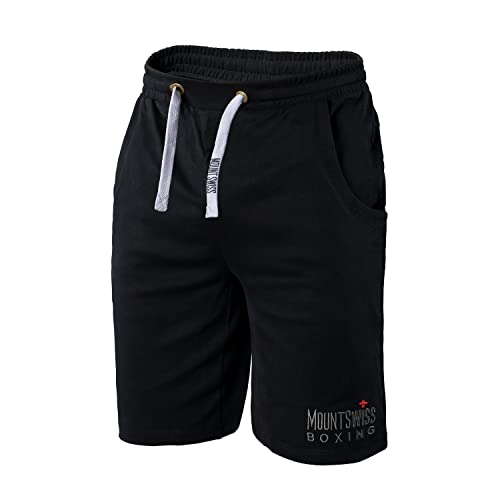 Mount Swiss Herren Shorts 6XL Schwarz 100% Baumwolle große Größen Kurze Freizeithose Sporthose elastischer Bund Taschen atmungsaktiv bequem Sommerhose Übergröße