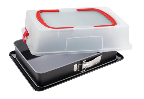 Dr. Oetker Rechteckige Springform mit Servierboden und Abdeckhaube 43,5 x 29,5 x 10,5 cm Back-Idee – Eckige Backform mit schnitt- & kratzfestem Flachboden & Emaille-Beschichtung – Antihaftbeschichtung