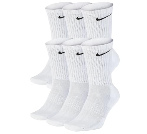 Nike 6 Paar Everyday Lightweight Crew SX7676 Tennis Socke weiß schwarz grau, Farbe:weiß, Größe:38-42