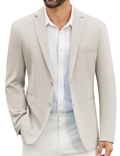 COOFANDY Anzugjacke Herren Leichte Freizeit Sakko Sportliche Elegante Hochzeit Business Blazer Hellgrau 3XL