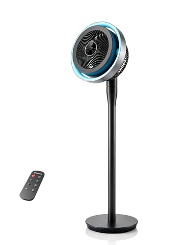AIRMATE Leise Ventilator mit Licht, Extra großes Luftvolumen Umwälzlüfter, 3 Modi 16 Geschwindigkeitsstufen, 120°+90° Oszillierend, Standventilator mit Fernbedienung, Timer und einstellbaren Höhen