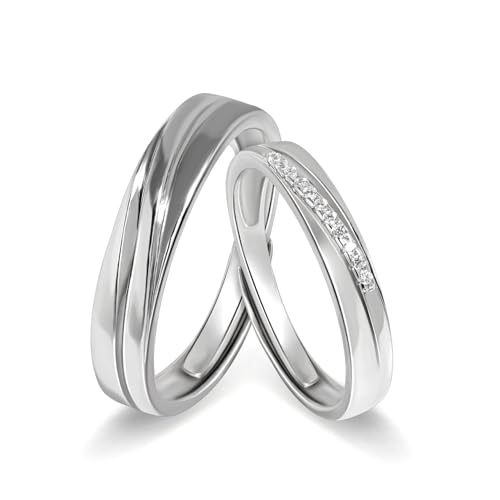 Meissa Verschlungene Paarringe für Damen und Herren 925 Sterling Silber Eheringe Größe verstellbar Jahrestag Ring Set Versprechen Ring (Satz mit zwei Ringen)