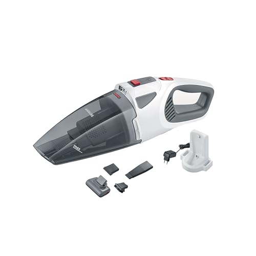 SEVERIN 4-in-1 Akku-Handstaubsauger, kabelloser Nass- & Trockensauger für Autositze, Handsauger für Tierhaare & Flüssigkeiten, bis zu 30 Min Laufzeit, weiß-grau/rot, HV 7146
