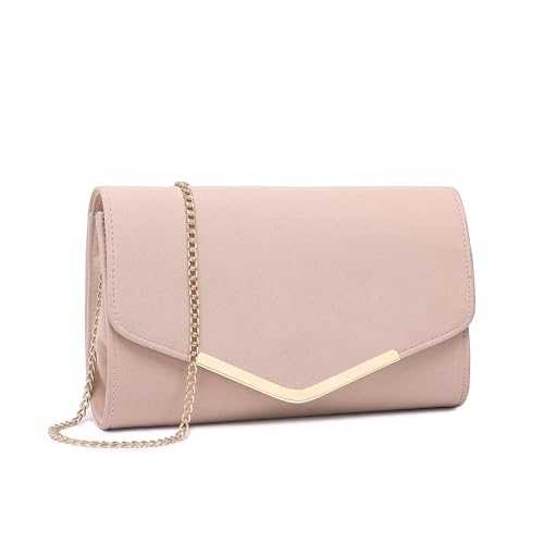 Miss Lulu Damen Umschlag Rosa Clutch Elegant Abendtasche Brauttasche Umschlag Clutch Tasche Handtasche mit Kette für Hochzeit Party Prom