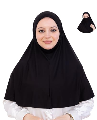 Prien Elegant Kopftuch Für Damen, Muslimische Hijab Mit Niqab, Islamische Schal Frauen, Kopftücher Für Gebetskleidung, Ramadan, Abaya (Schwarz)