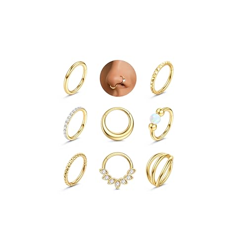 Adramata 8Pcs Nasenpiercing Ring Chirurgenstahl Septum Rings Hypoallergen Nasenring Clicker Lippenpiercing Ring Helix Piercings Conch Tragus Piercing Ohr Gold/Silber