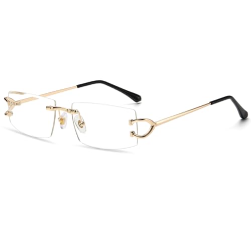 LIGOES Rechteck Sonnenbrille Metall Mode Sonnenbrille Rahmenlose UV400 Linse Sonnenschutz Brillen (gold with clear)