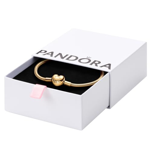 PANDORA Moments Schlangen-Gliederarmband mit Herz-Verschluss aus Sterling Silber mit vergoldeter Metalllegierung, Kompatibel Moments, Größe:18, 563050C00-18
