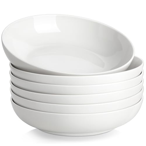 MALACASA, Serie Regular, 6 Teilig Pastateller Suppenteller Cremeweiße Porzellan Salatteller Servierteller, Tiefe Teller für Spaghetti, Große Suppenschüssel für Pasta Suppen Salat Obst, 1250ml