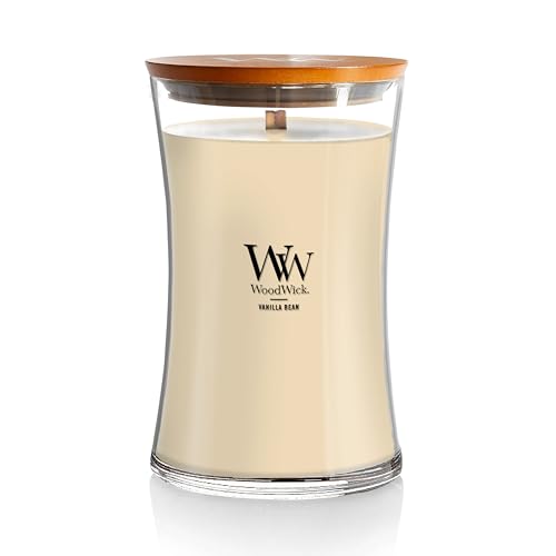 WoodWick Große Duftkerze im Sanduhrglas mit knisterndem Docht | Vanilla Bean | bis zu 130 Stunden Brenndauer