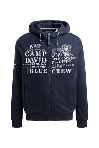 Camp David Herren Sweatjacke mit Kapuze und Logo Artworks Blue Navy, XXL