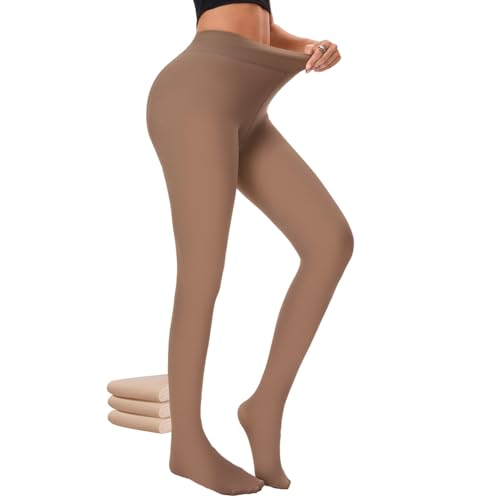 Thermo Strumpfhosen Damen Winter Thermo Leggings Damen Gefütterte Strumpfhose Damen mit Weichem Fleece Futter Wärmende (DE/NL/SE/PL, Alphanumerisch, L, XL, Regular, Regular, Kaffee 220g)