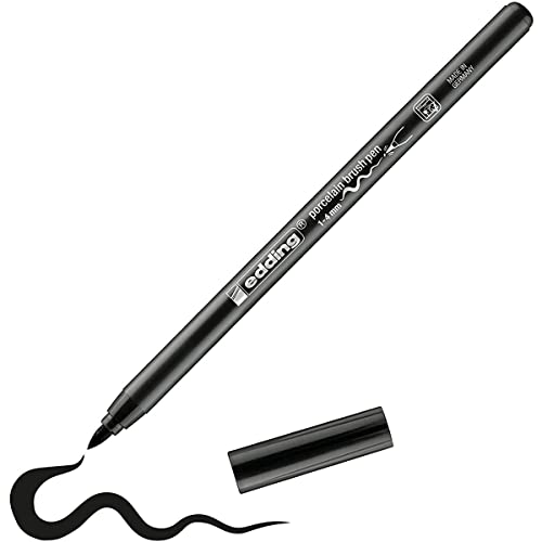 edding 4200 Porzellanpinselstift - schwarz - 1 Stift - Pinselspitze 1-4 mm - Filzstift zum Beschriften u. Dekorieren von Keramik, Porzellan - spülmaschinenfest, lichtechte Tinte, schnell trocknend