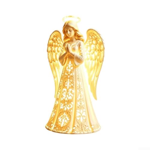 Leuchtende Engel Weihnachtsstatue Harz Ornament 15cm Elegantes Design | Robust aus Harz gefertigt geeignet für Innen- und Außendekoration erzeugt warmes Licht für festliche vielseitig