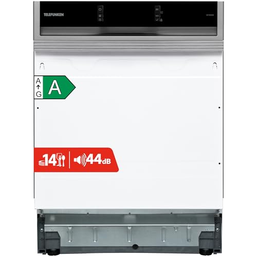 Telefunken Geschirrspüler 60 cm teilintegrierbar | Einbau Spülmaschine | 14 Maßgedecke | 9 Programme | AquaStop | Energieklasse A | 44 dB | Startzeitvorwahl | Auto-Door | inkl. Besteckkorb | GET6014AI