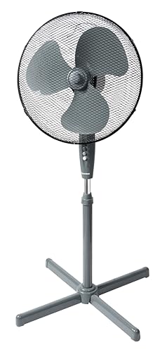 Bestron Standventilator mit drei Geschwindigkeitsstufen, Ventilator mit 75° Oszillation-Funktion & höhenverstellbar bis 122 cm, Ø 45 cm, 45W, Farbe: Grau