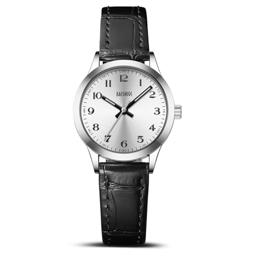 BAISHIOI Damenuhren Analog Quarz Uhren mit Lederarmband 30M Wasserdicht Armbanduhren für Frauen Damen Business Casual Mode Uhren -Silber