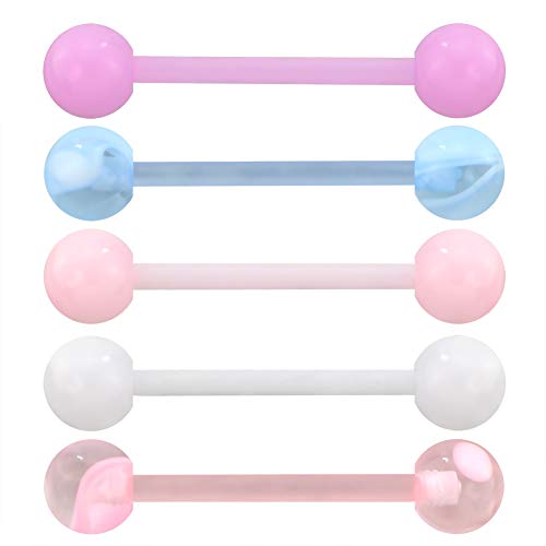 OUFER 5PCS Tongue Barbells 14G Acrylic Tongue Piercing Jewellery Candy Color Tounge Bars Tongue Piercing Jewellery Tongue Rings for Women pink…