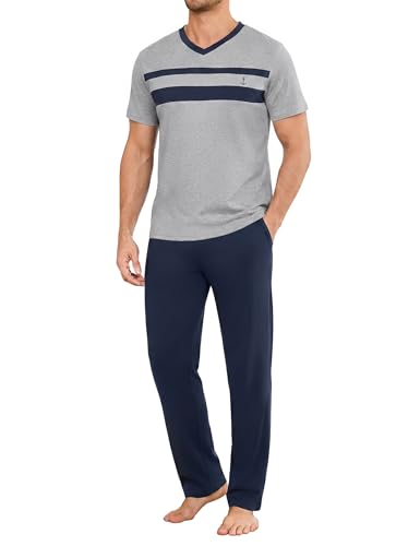 Marvmys Schlafanzug Herren Baumwolle Sommer Pyjama Long Schlafhose