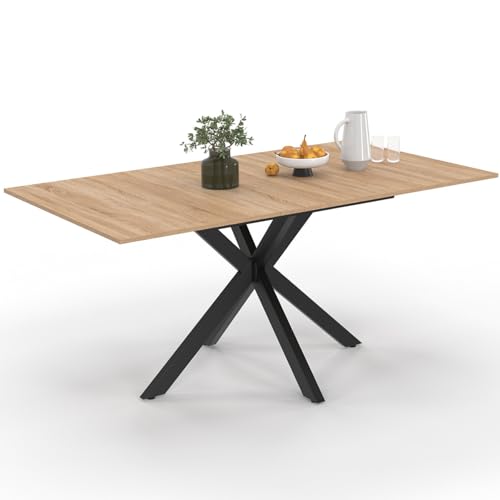 IDMarket - Ausziehbarer Esstisch Rechteck ALIX 4-8 Personen Spinnenbein Holz und Schwarz 120-160 cm
