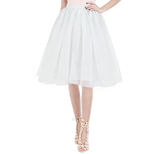 AUYAO Damen Tutu Klassisch Rock Ballett Tüllrock Petticoat Unterrock Rock Tütü Rock Tutu Röcke Tüll Rock mit Bogen Ballet Elastisch Tanzrock Tanzkleid Ballkleid Kurz Retro Party Kostüme Tanzen (Weiß)