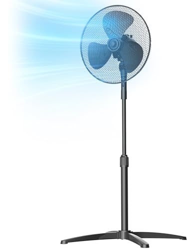 Midea Standventilator 40 cm FS40-25MSE(BL) Kupfermotor Leistungsstark, 3 Geschwindigkeiten, 90° Oszillation, Höhenverstellbar 96–125 cm, Luftstrom 40 m³/min