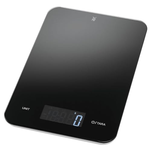 WMF Digitale Küchenwaage schwarz 23 x 15 x 2 cm, Backwaage, Haushaltswaage, Küchenwaage digital, Sicherheitsglas, grammgenau, Tara-Funktion, 5kg Maximalgewicht, schwarz