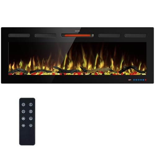 Kentsky 108cm WiFi Elektrische Kamineinsätze, Einbau- und Wandkamin Heizung W/einstellbare Flammenfarbe, Helligkeit, Thermostat, 9H Timer, App und Fernbedienung, 750/1500W