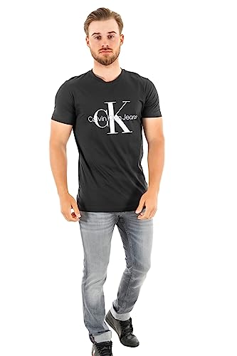 Calvin Klein Herren T-Shirt Kurzarm Core Monologo Slim Fit, Schwarz (Ck Black), S