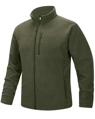 33,000ft Herren Fleecejacke Stehkragen Warm Jacke Männer Leichte Strickjacke Übergangsjacke Outdoor Sweatjacke für Wandern Laufen Freizeit Olivgrün M