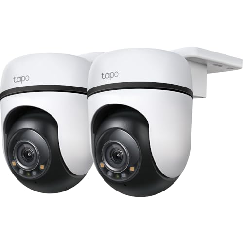 Tapo C510W(2-Pack) 360° WLAN-Überwachungskamera für außen, Farbnachtsicht, KI-Erkennung, Smart Tracking, Licht- & Ton-Alarm, Zwei-Wege-Audio, lokale Speicherung über microSD-Karte oder H500 HomeBase