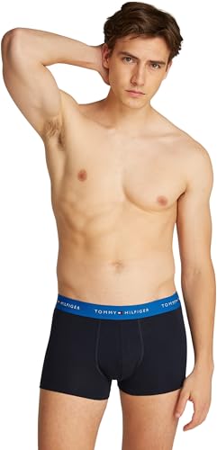 Tommy Hilfiger Herren 7er Pack Boxershorts Trunks Baumwolle mit Stretch, Mehrfarbig (White/Vib Indigo/Dark Mag/des Sky), S