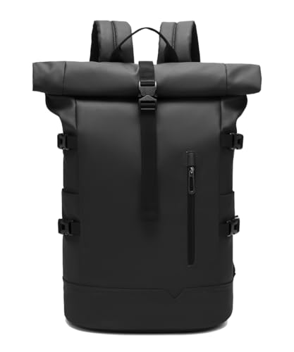 GYakeog Rolltop Rucksack Wasserdichter für Damen & Herren 33L Groß Fahrradrucksack 15 Zoll Laptop Rucksack Leicht Perfekt für Arbeit Schule Reisen und Outdoor Aktivitäten-Schwarz