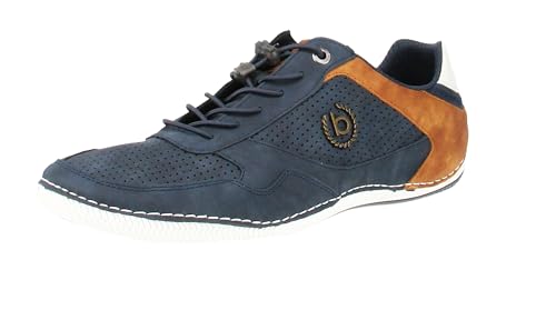 bugatti Herren Casual Sneaker mit Flexibler Sohle, Schnürschuh mit Memory Foam, Elastische Schnürsenkel, Dunkelblau, 42 EU