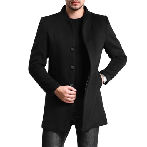 Allthemen Wintermantel Herren Mantel Slim Fit Lang Wollmantel Business Trenchcoat Mantel Herren Winter Schwarz L