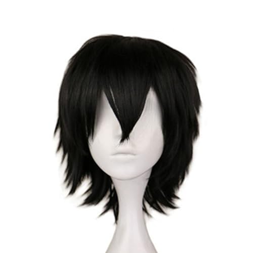SKHAOVS Schwarz Perücke - Herren & Damen Unisex Anime Cosplay Wig, Kurz Synthetische Gerade Perücke für Cosplay