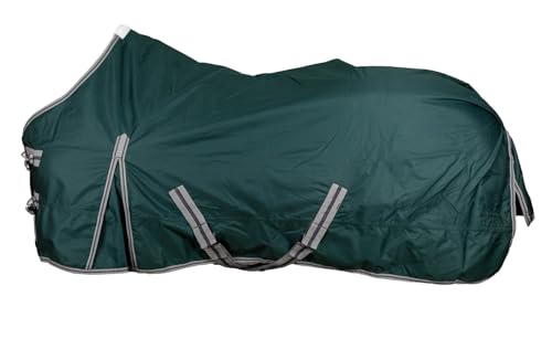 RL24 - Winterdecke Weidedecke 600D Basicline – atmungsaktive, Wind- & wasserdichte Outdoordecke mit Innenfutter & Kreuzbegurtung – Pferdedecke in Grün – 135cm (100g/m² Füllung)