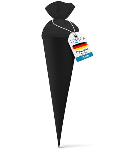 itenga Bastelschultüte Schultütenrohling Zuckertüte Schultüte 70cm rund mit und ohne Filzverschluss (Schwarz mit Filzverschluss)