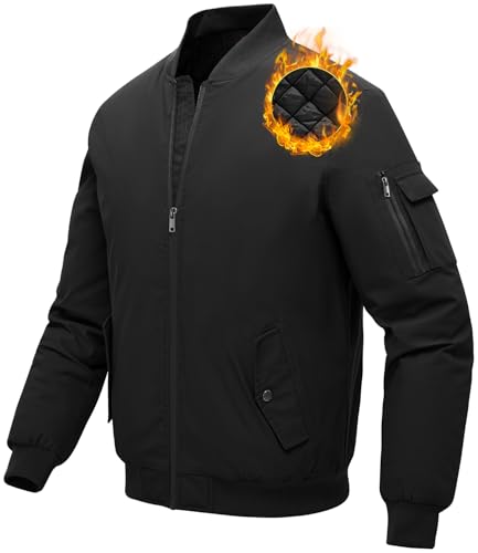 donhobo Herrenjacke Winddichte Bomberjacke Übergangsjacke Freizeitjacke Herbst Winter Warm Gepolsterte Mäntel Jacken Schwarz L