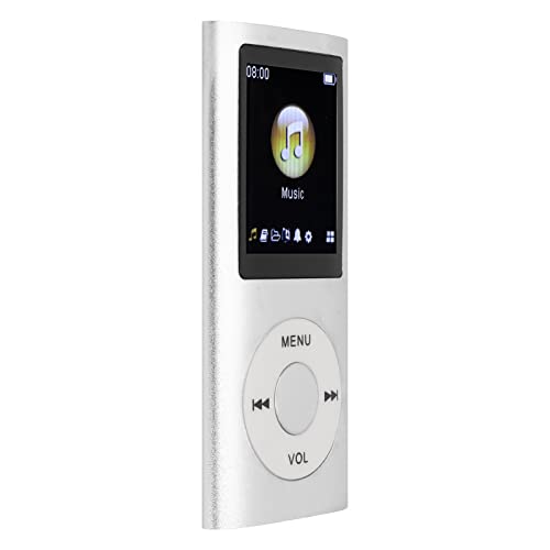 Dioche MP3-Player, 200 mAh Akku MP3-Player Großes Display, Multifunktionaler Verlustfreier Sound, Schlankes 1,8 Zoll LCD Display, Tragbarer MP3-Player für Reisen, Fitnessstudios und Büros(Silber)