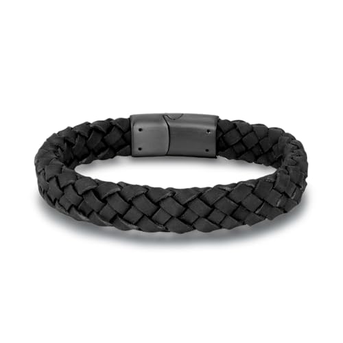 Armband Herren Leder, Premium Lederarmband Mann, Geschenkidee, Geschenk für Männer, Handgefertigtes Lederamband mit Magnetverschluss aus Edelstahl mit Schmuckschachtel (Schwarz, M - 21 cm)