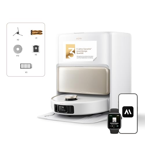 Mova V50 Ultra Complete Saugroboter mit Wischfunktion 24.000 Pa, 6cm Hindernisüberwindung, Liftable Navigation+RGB AI+LED, 80℃ Heißwasserwäsche & 63℃ Selbsttrocknung, DuoSolution System, Tricut Bürste