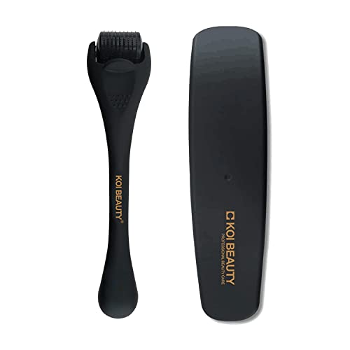 KOI BEAUTY Microneedling Roller 0,5 - Professionelles Bartroller zuhause, Derma Roller für Gesicht, Kopfhaut Haare, Bart & Körper, 540 Titan-Nadeln, Matt Schwarz ﻿﻿﻿﻿