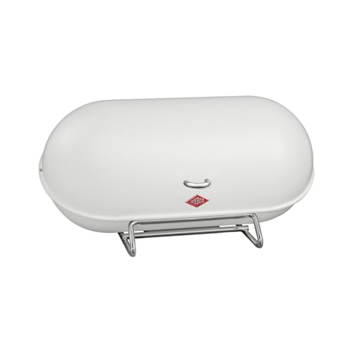 Wesco Brotkasten Breadboy mit klapperfreiem Schwenkdeckel in der Farbe weiß matt, pulverbeschichtetes Stahlblech, Lüftungslöcher und stabiler Handgriff