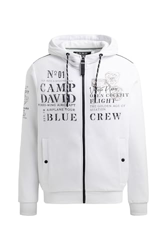 Camp David Herren Sweatjacke mit Kapuze und Logo Artworks Opticwhite, XL